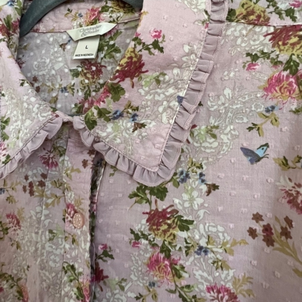 🌻Christopher & Banks Pale Pink Floral Blouse Size L